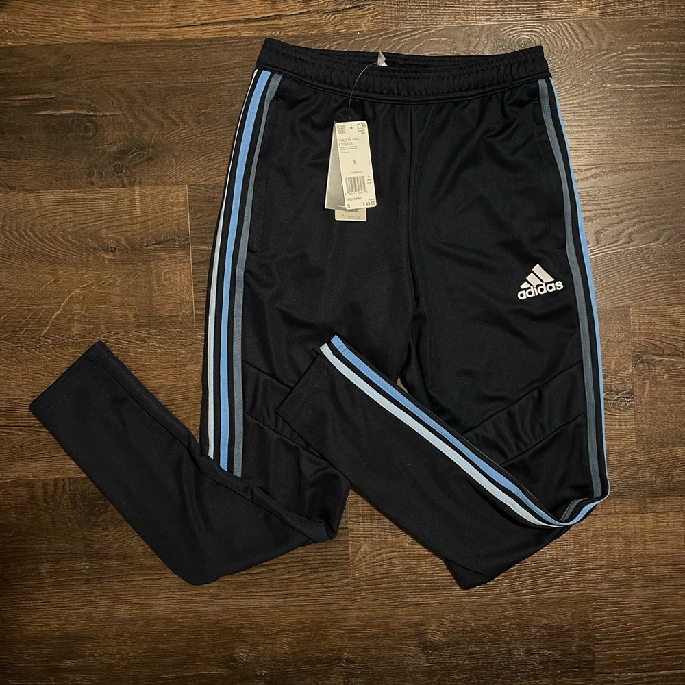 Adidas Navy Blue Joggers with Light Blue Stripes